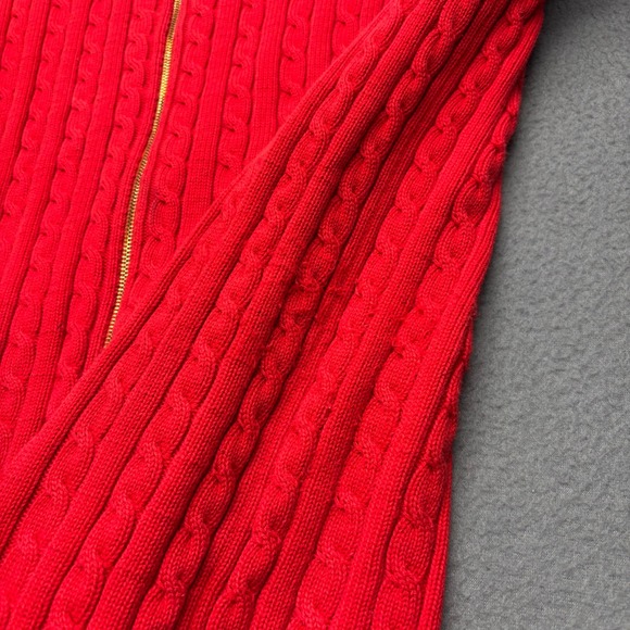Lauren Ralph Lauren Women's Cable Knit Full Zip Mock Neck Sweater 2X Red Holiday - Picture 13 of 13